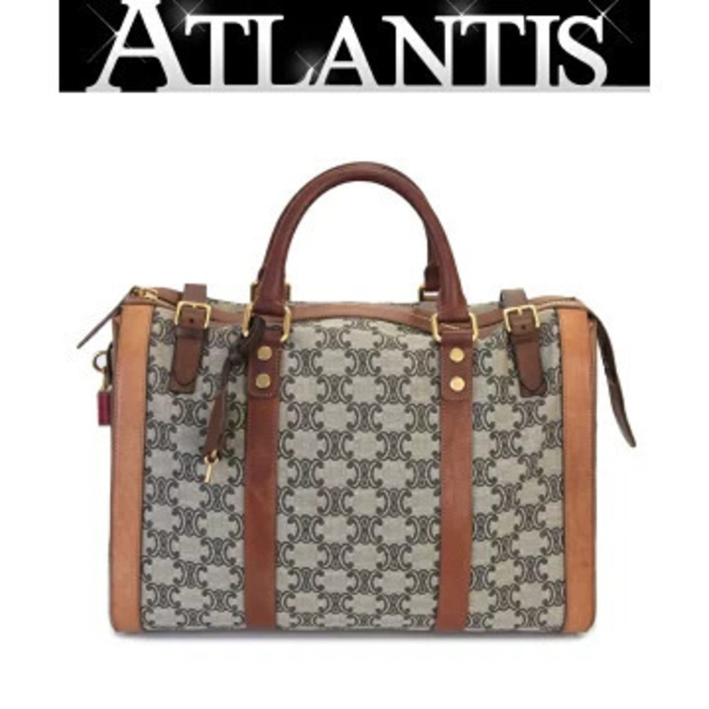 Celine Boston Bag Canvas Leather Beige